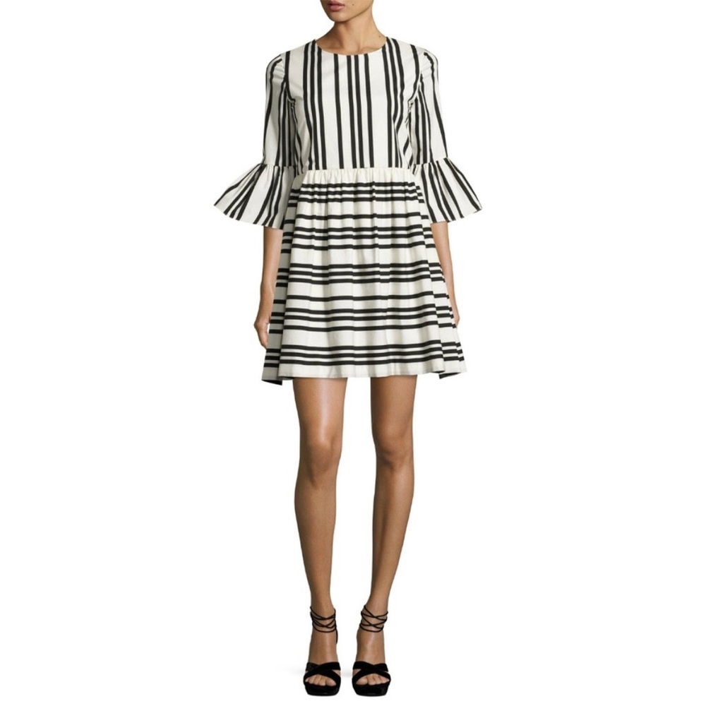 Alice + Olivia Augusta Striped Ruffle Sleeve Cotton Dress Ruffle Sleeves Size 4